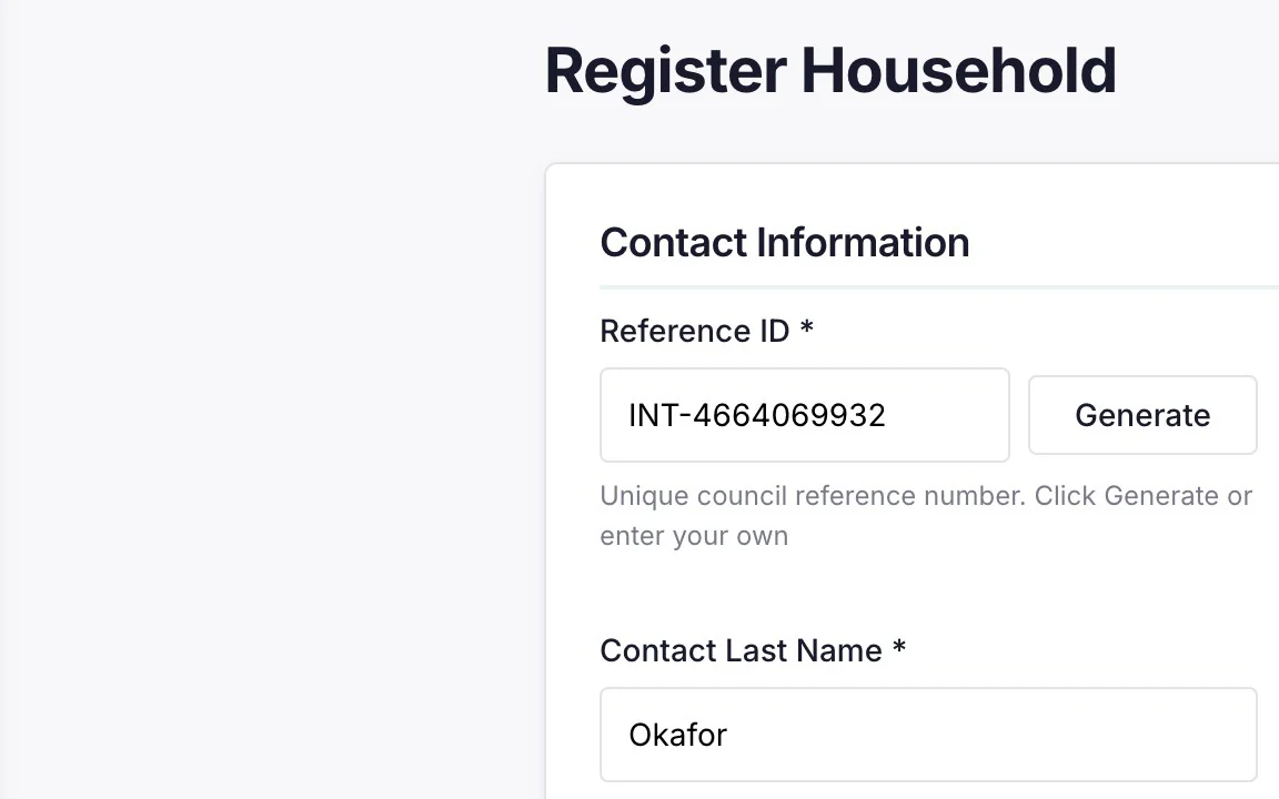 The register household form, part way through being filled in