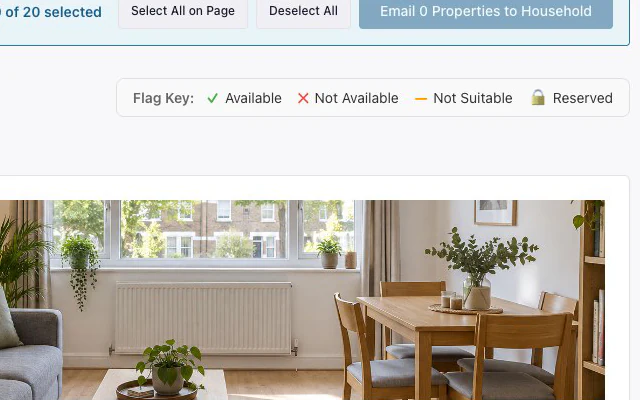 Search results for a household: the search summary, the flag key and the first home